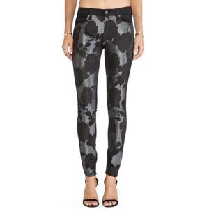 7 For All Mankind Skinny Jeans - Black Metallic Rose Print